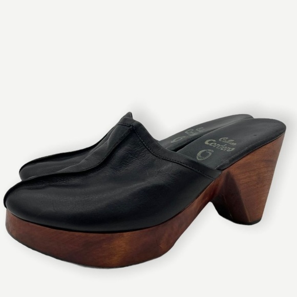 Calleen Cordero Mule Clogs Black Leather Wooden Size 7 - Picture 2 of 8